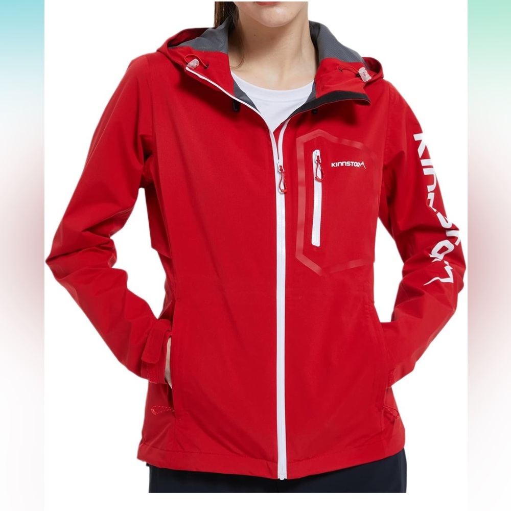 KINNSTORM Womens Outdoor Slim Fit Waterproof Rain Jacket Red Size 12-14